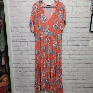 Sonoma Floral Maxi‎ Dress Plus Size 2X Red Blue Tassel Boho Cottage Hippie Flowy